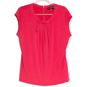 KARL LAGERFELD Sz S Hot Pink Bow Neck Cap Sleeve Zipper Top Preppy Sophisticated